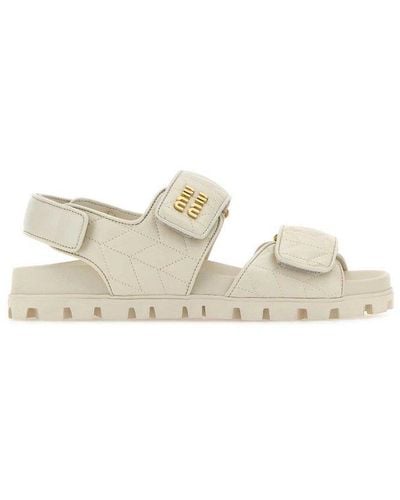 Miu Miu Logo-lettering Quilted Sandals - White