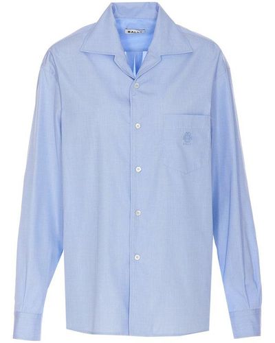 Bally Logo Embroidered Long-sleeved Shirt - Blue