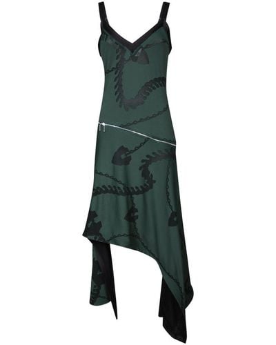 Burberry V-neck Asymmetrical Dress - Green
