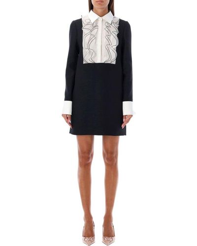 Valentino Ruffled Long-sleeved Mini Dress - Black