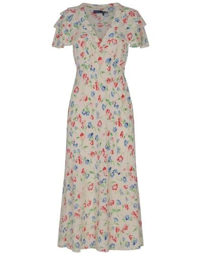 Polo Ralph Lauren Floral-printed V-neck Ruffled Midi Dress - Multicolor