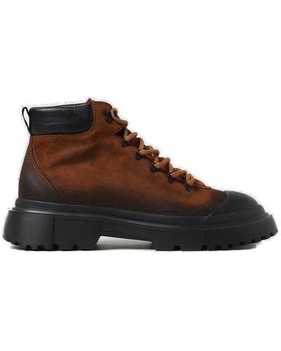 Hogan H619 Chunky-sole Lace-up Boots - Brown