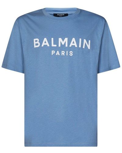 Balmain Logo Printed Crewneck T-shirt - Blue