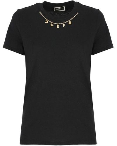 Elisabetta Franchi Logo Charm Crewneck T-shirt - Black