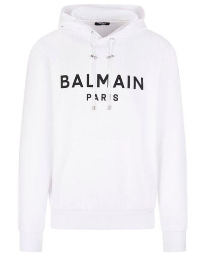 Balmain White Hoodie With Contrast Logo