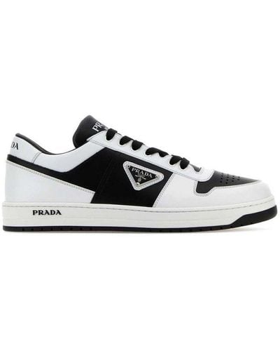 Prada Triangle Logo Plaque Raffia Sneakers - White
