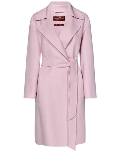 Max Mara Studio Belted Long-sleeved Coat - Pink