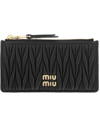 Miu Miu Logo Plaque Zipped Card Holder - Black