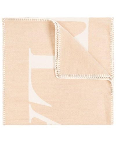 Lanvin Wool Scarf With Logo - Natural