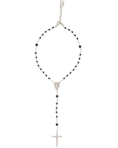 Dolce & Gabbana Silver-colored Rosary Necklace With Logo Charm In Brass Woman - White