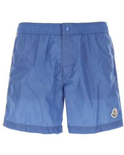 Moncler Logo Patch Detail Elastic Waist Swim Shorts - Blue