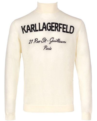 Karl Lagerfeld Logo Intarsia Knit Roll Neck Sweater - White