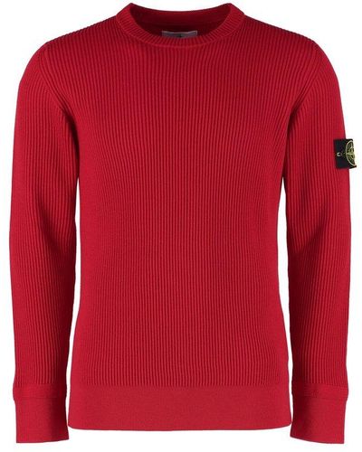 Stone Island Ribbed Wool Sweater - Red