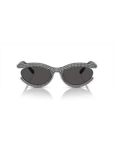 Swarovski Embellished Oval Frame Sunglasses - Gray