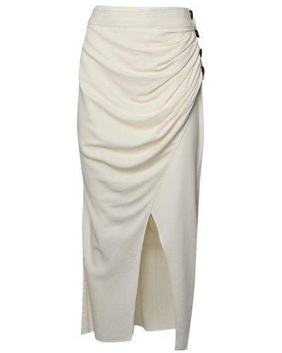 Self-Portrait Wrap Midi Skirt In Stretch Crêpe - White