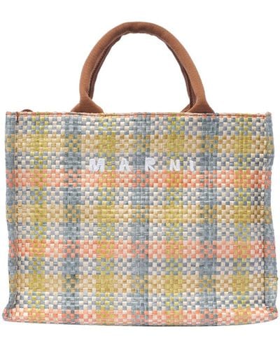 Marni Logo-embroidered Chequered Tote Bag - Yellow