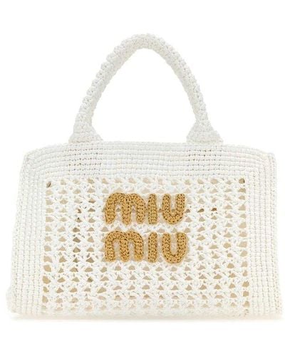 Miu Miu Crochet-knitted Top Handle Bag - White