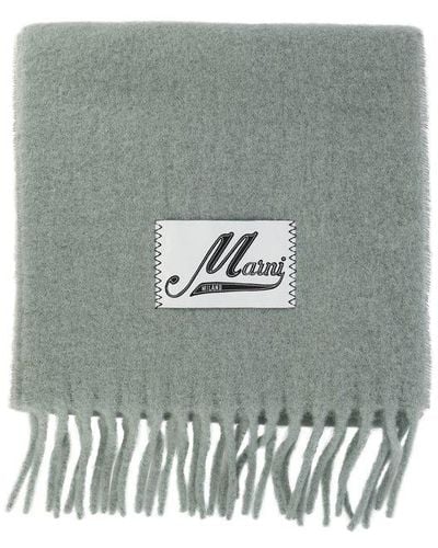 Marni Logo Patch Fringed Scarf - Grey