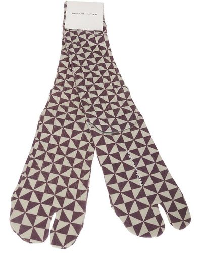 Dries Van Noten Geometric-printed Knitted Tabi Socks - White