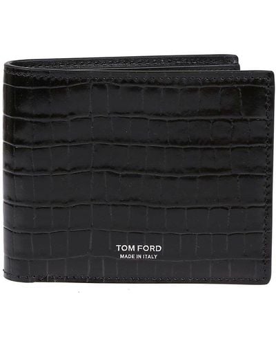 Tom Ford Logo Printed Embossed Bifold Wallet - Black