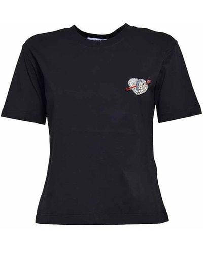 MSGM Short Sleeved Crewneck Embellished T-shirt - Black