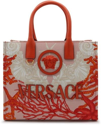 Versace And Cotton Tote Bag - Red