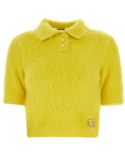 Gucci Logo Embellished Cropped Polo Sweater - Yellow