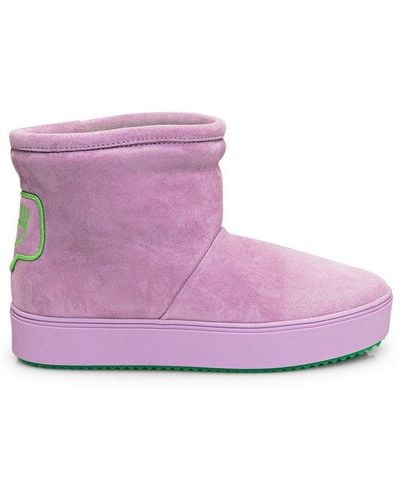Chiara Ferragni Eyelike-patch Round-toe Boots - Purple