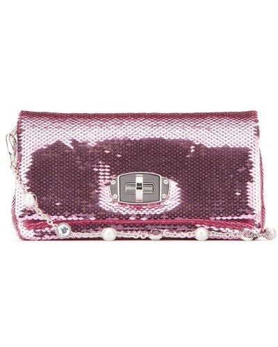 Miu Miu Sequin-embellished Chain-linked Shoulder Bag - Purple