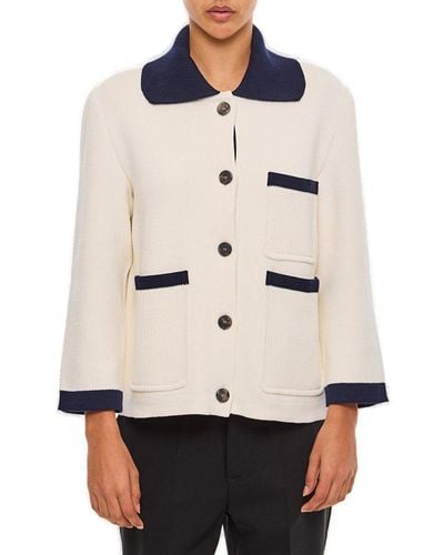 Thom Browne Colourblock-trims Button-up Knitted Cardigan - White