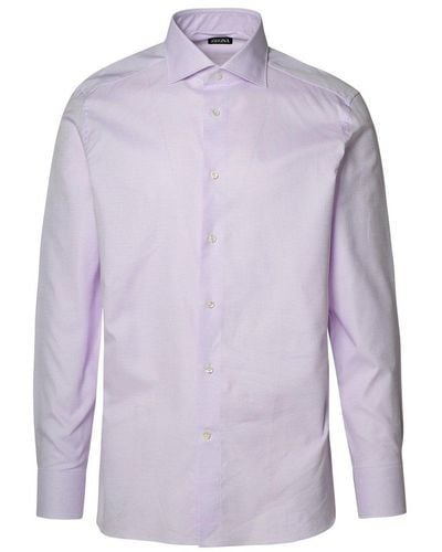 Zegna Two-Tone Cotton Shirt - Purple