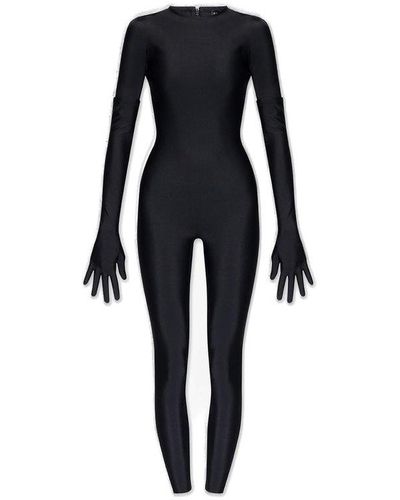 Balenciaga Long-sleeved Round-neck Jumpsuit - Black