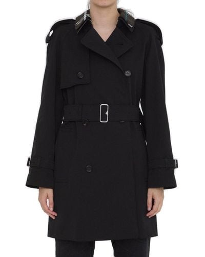 Burberry Double Breasted Belted Waist Coat - Black