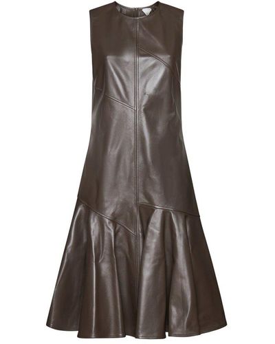 Bottega Veneta Leather Midi Dress - Brown