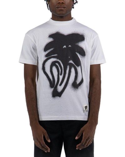Palm Angels Spray Logo-printed Crewneck T-shirt - Grey