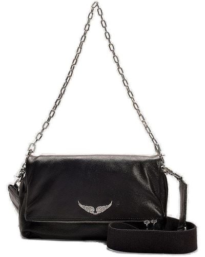 Zadig & Voltaire Embellished Logo Foldover Shoulder Bag - Black
