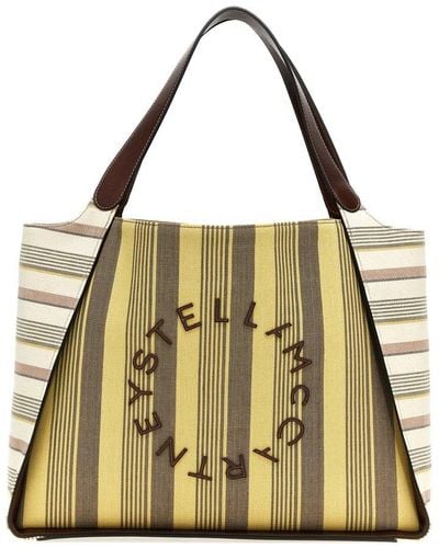 Stella McCartney Striped Logo Embroidered Tote Bag - Metallic