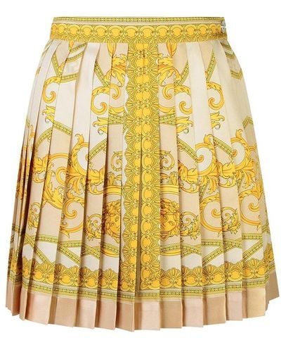Versace Barocco Printed Pleated Skirt - Yellow