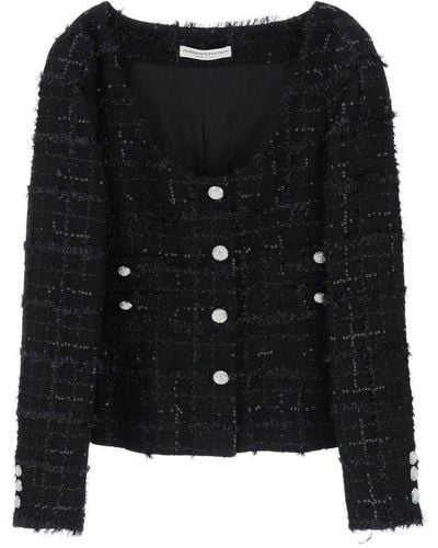 Alessandra Rich Sequin Checked Tweed Jacket - Black