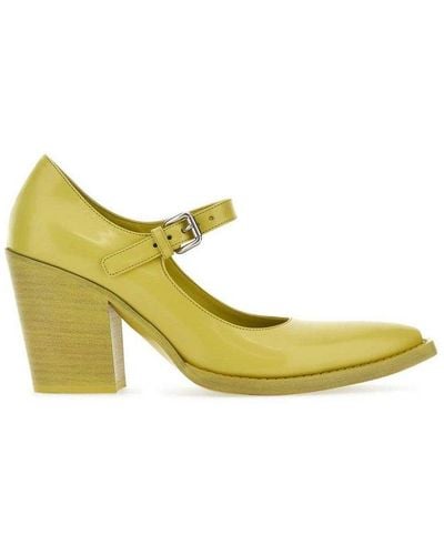 Prada 90mm Brushed Leather Pumps - Yellow