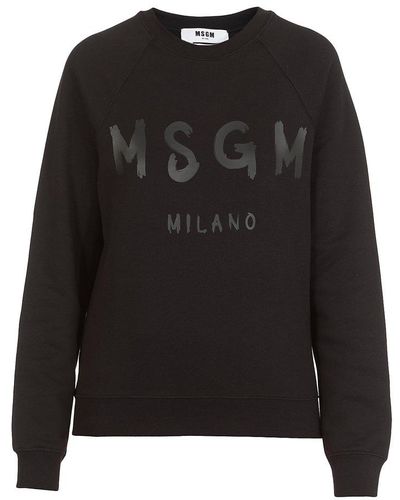 MSGM Logo Printed Crewneck Sweatshirt - Black