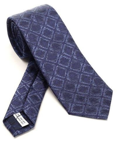 Ferragamo Checked Pointed-tip Tie - Blue