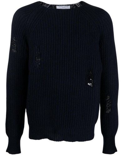 Societe Anonyme Ripped-detailed Crewneck Jumper - Blue