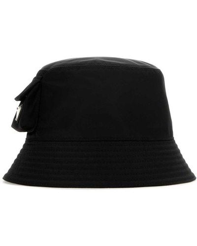 Prada Triangle-logo Pocket-detailed Bucket Hat - Black