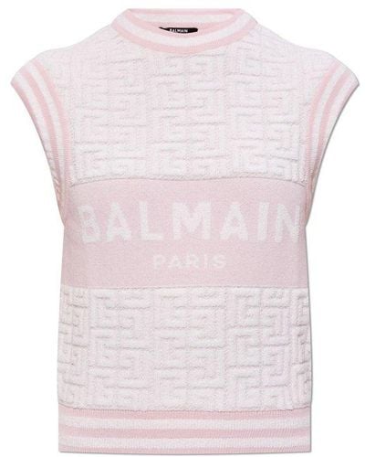 Balmain Logo Monogrammed Sleeveless Vest - Pink