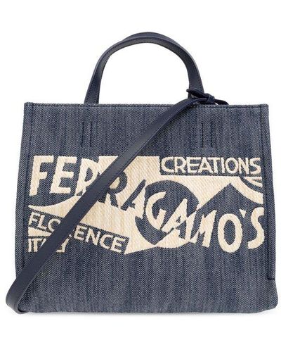 Ferragamo Sign S Shopper Bag - Blue