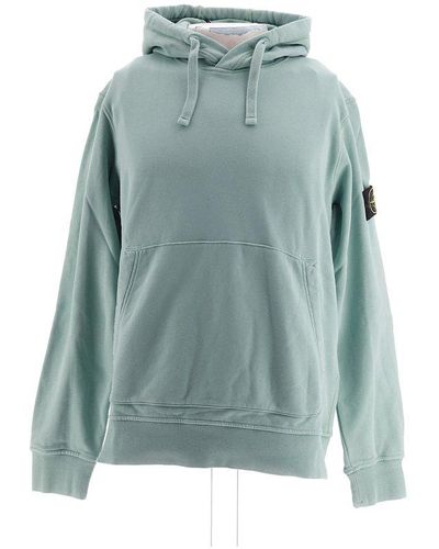 Stone Island Logo Patch Drawstring Hoodie - Blue