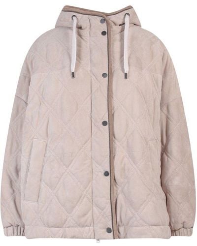 Brunello Cucinelli Quilted Drawstring Hooded Coat - Pink
