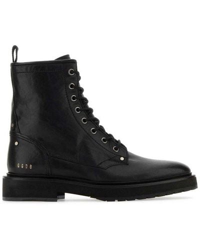 Golden Goose Logo Printed Combat Ankle Boots - Black