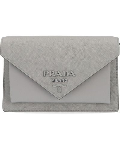 Prada Envelope Leather Cross Body Bag - Grey